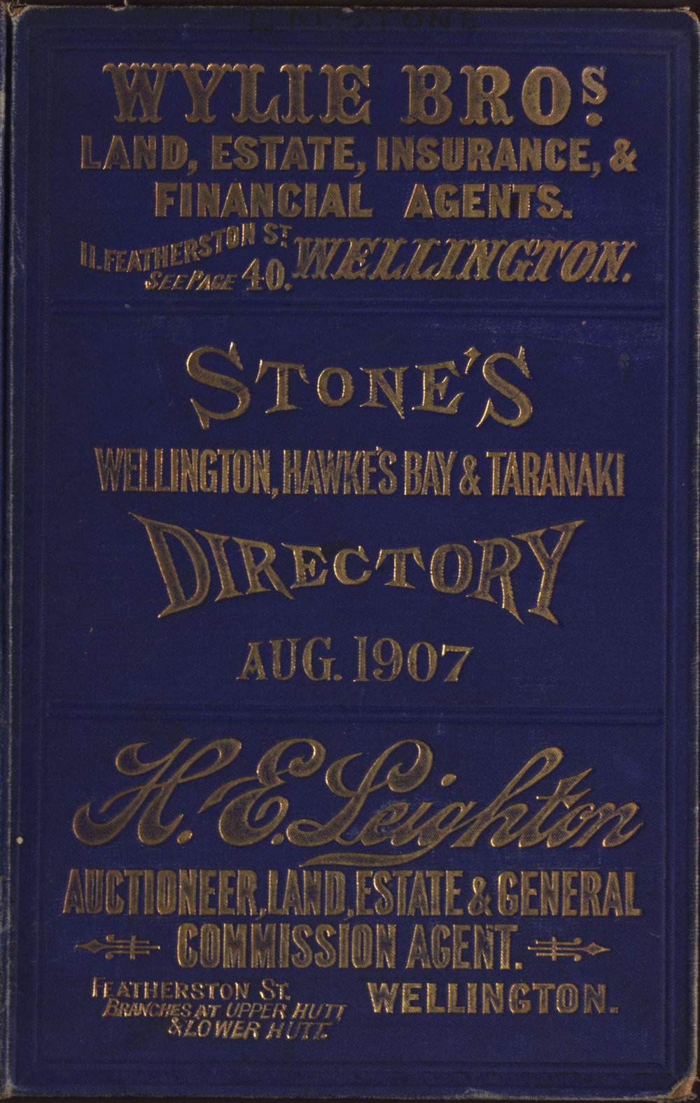 Stone's Wellington, Hawke's Bay and Taranaki Directory, 1907