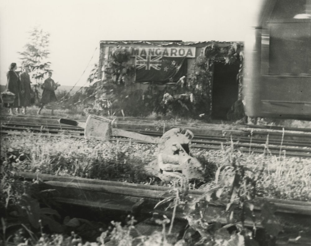 Royal tour 1954; Mangaroa Railway Station decorated