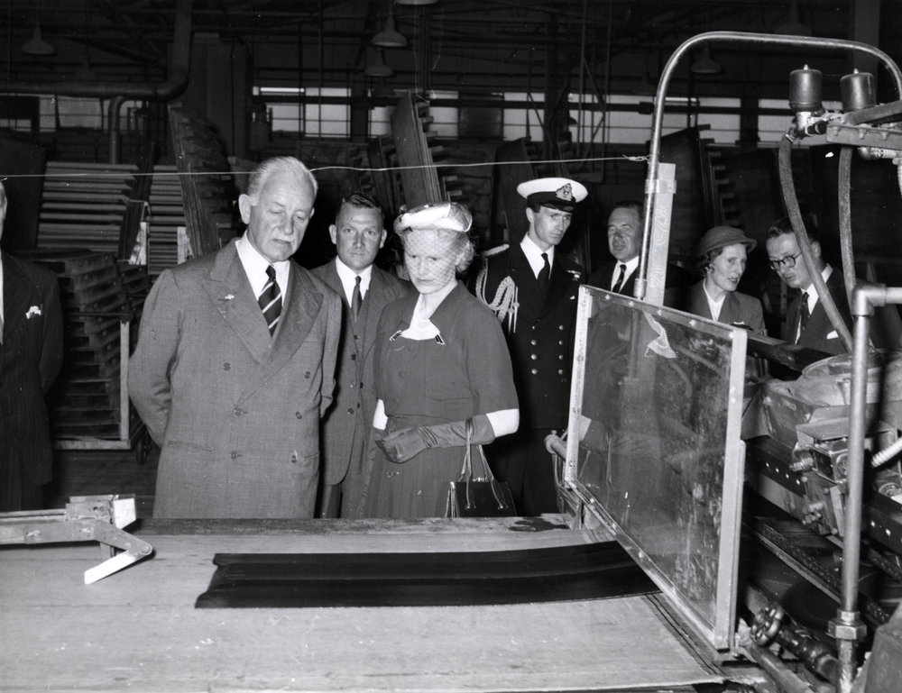 Dunlop factory; tread extrusion; Governor-general Sir Willoughby Norrie and Lady Norrie