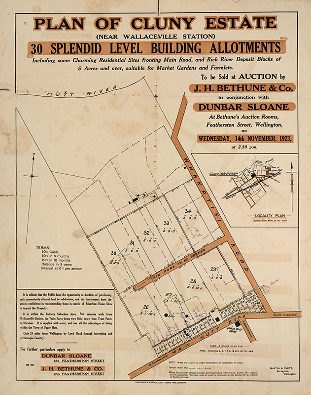Housing development plan, 1923; Cluny Estate; Fergusson Drive, Whakatiki to Milton Streets