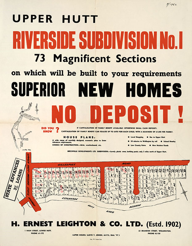 Housing development plan, 1960; Riverside Subdivision No.1; Gillespies Road