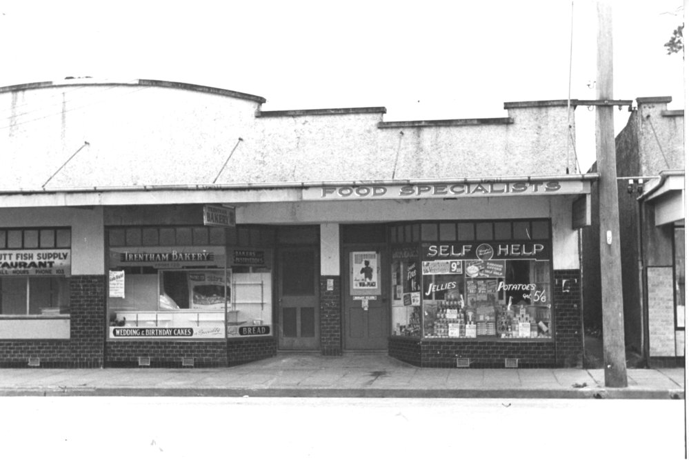 Main St, Upper Hutt, Jan. 1948; north side 03, Fish Supply-bakery-Self Help