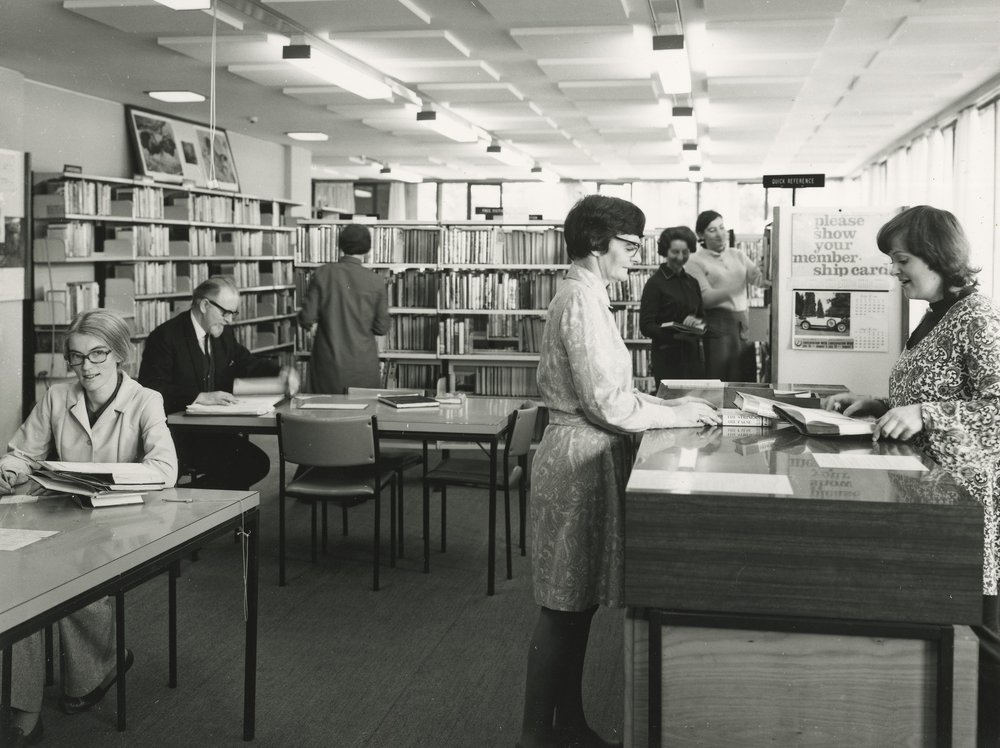 Library 3, administration building; interior, west end